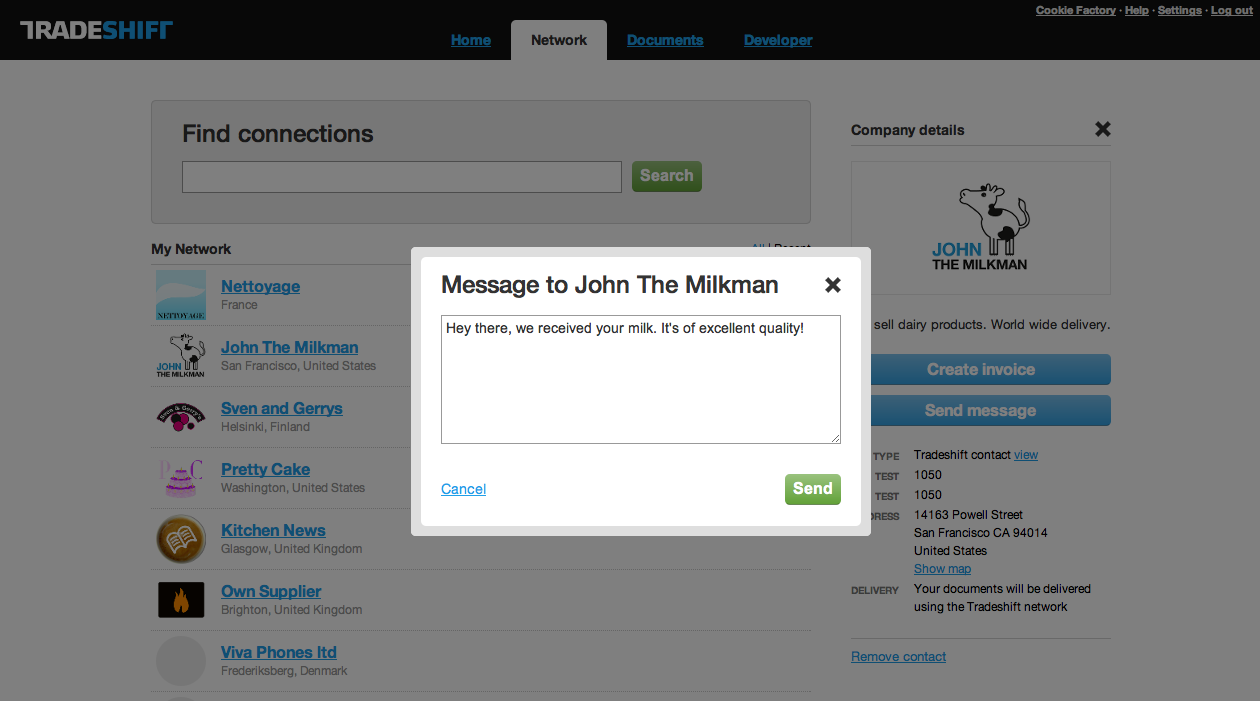 Send private message Tradeshift private messaging