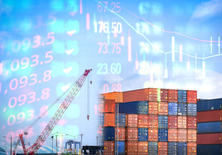 Crane and container shipping export import business logistics in harbor industry